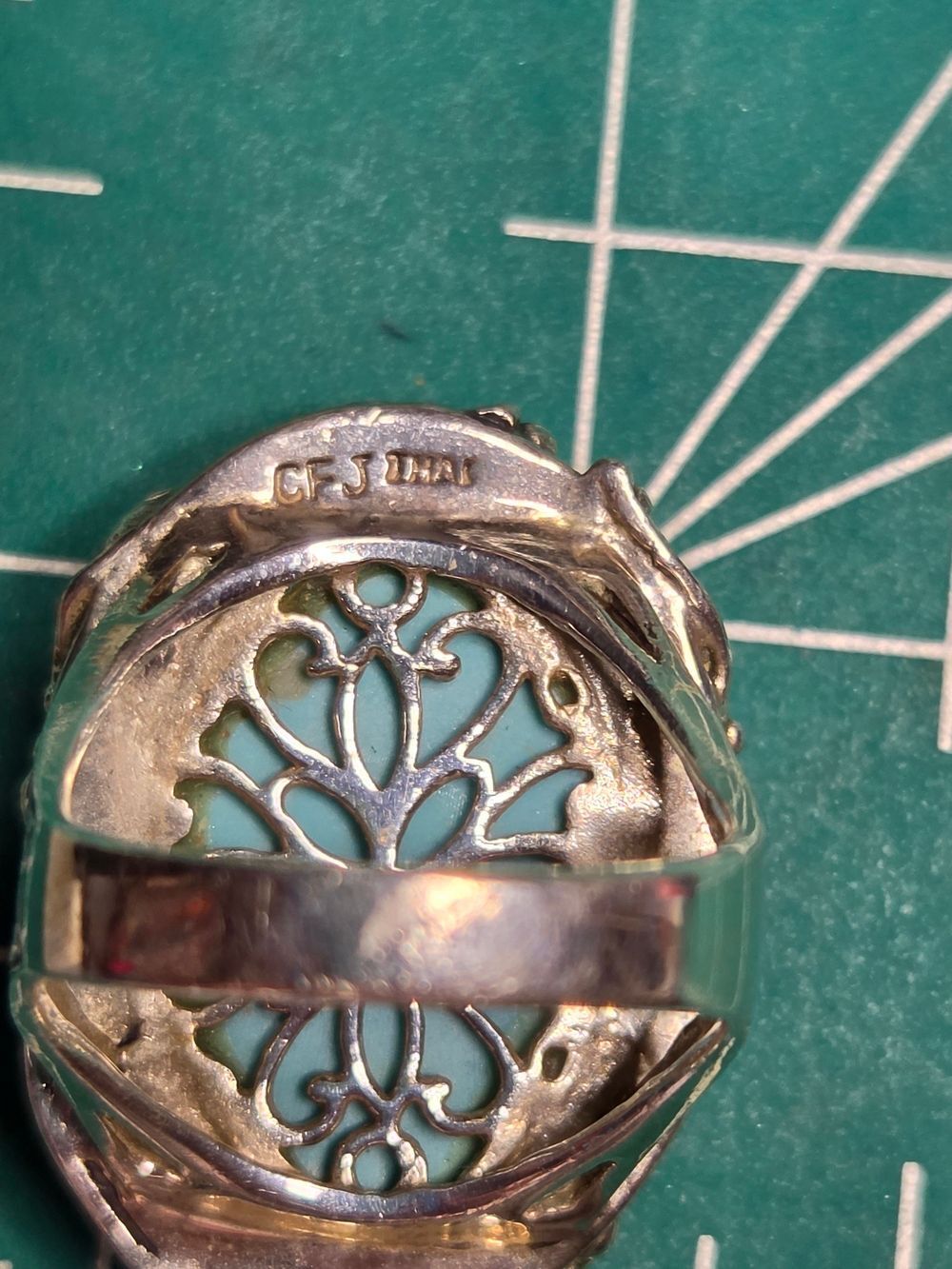 CFJ Collins Fine Jewelry Turquoise Floral Sterling Ring, Vintage, Size 7 - Picture 5 of 6